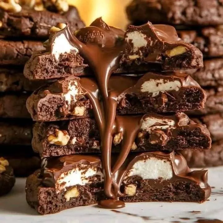 Delicious Christmas Rocky Road Chocolate Cookies with marshmallows and nuts