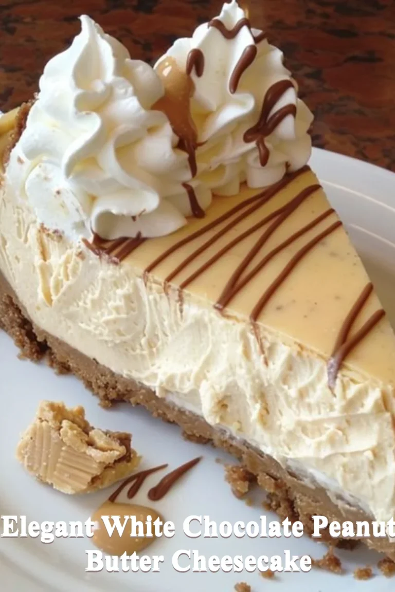 Elegant white chocolate peanut butter cheesecake slice on a plate