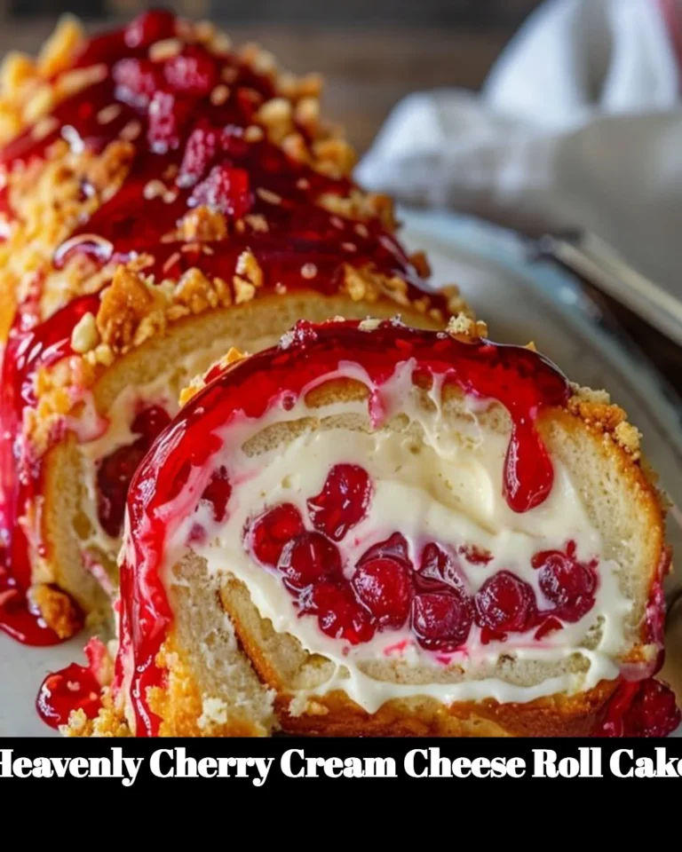 Heavenly Cherry Cream Cheese Roll Cake with cherries and cream cheese filling