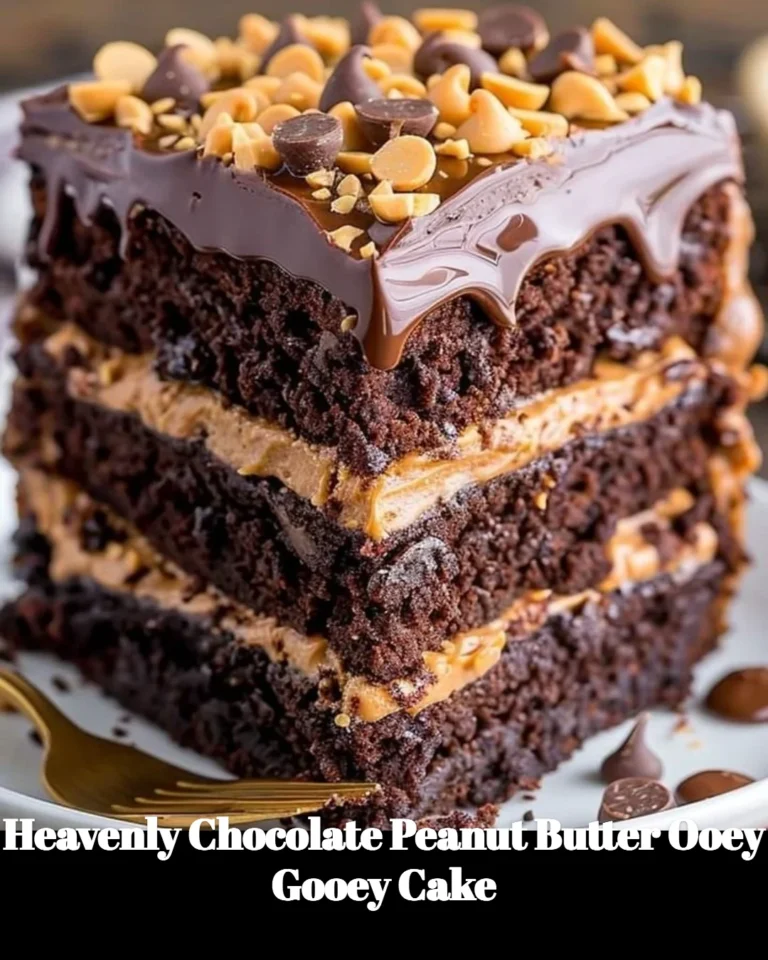 Heavenly chocolate peanut butter cake with ooey gooey texture and rich flavor