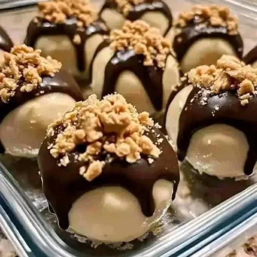 Delicious no-bake peanut butter cheesecake balls on a plate