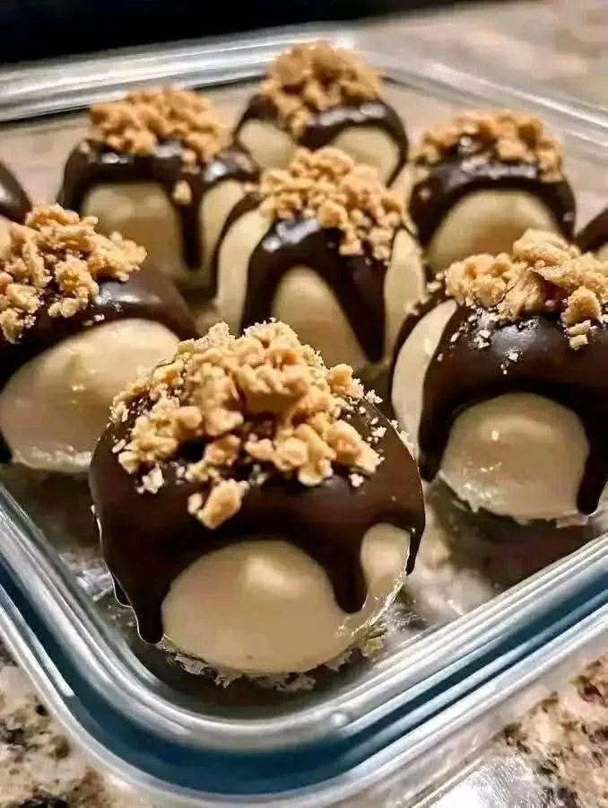 Delicious no-bake peanut butter cheesecake balls on a plate