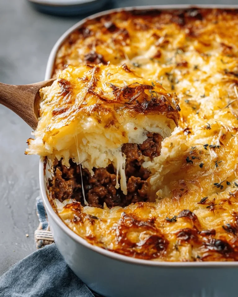 Baked sauerkraut casserole showcasing beef, pineapple, and mashed potatoes