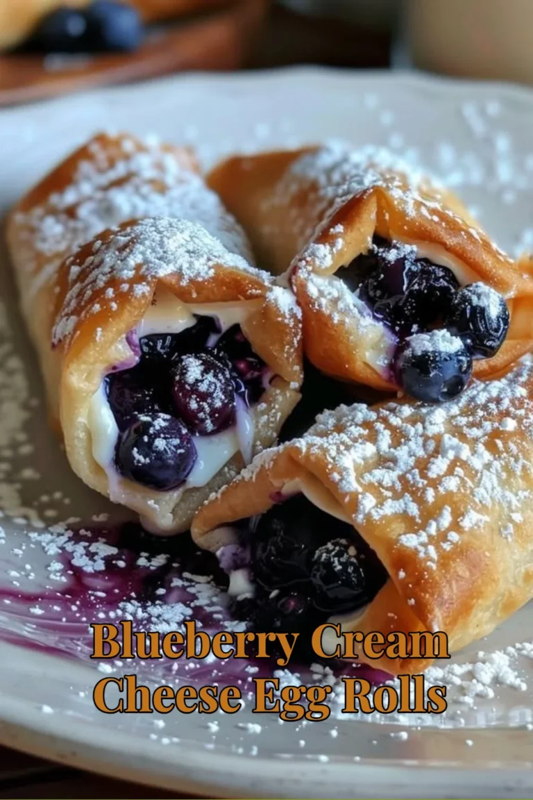 Blueberry Cream Cheese Egg Rolls on a plate, drizzled with sauce