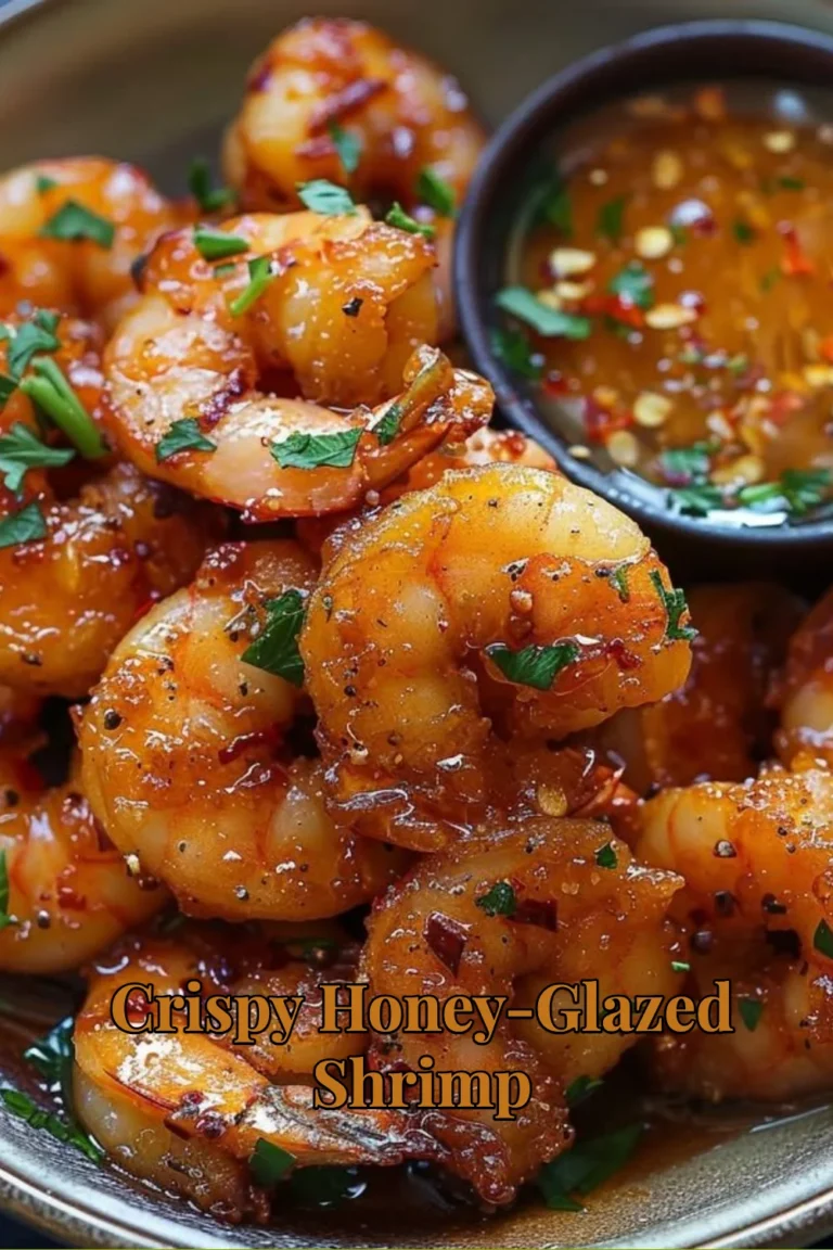 Crispy honey-glazed shrimp served on a plate, showcasing its golden-brown texture.