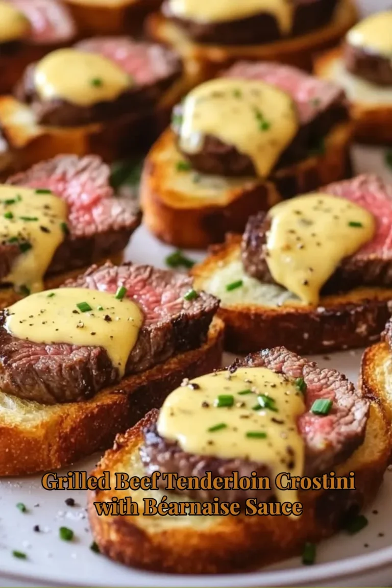 Grilled beef tenderloin crostini served with Béarnaise sauce