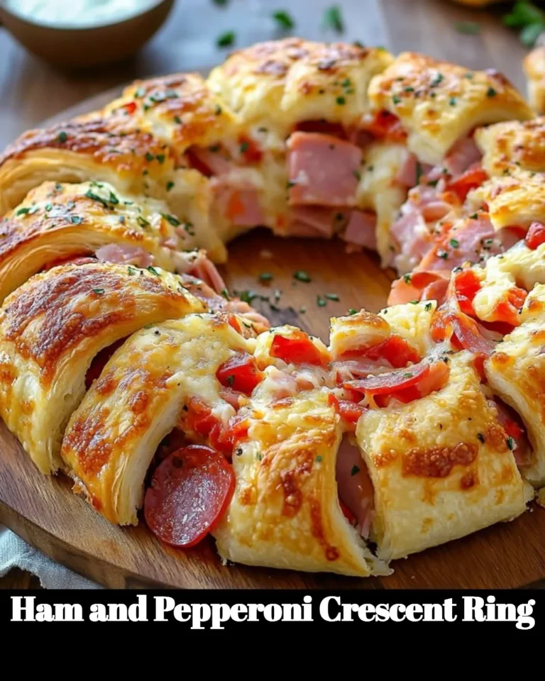 Ham and Pepperoni Crescent Ring baked to perfection, ready for serving.