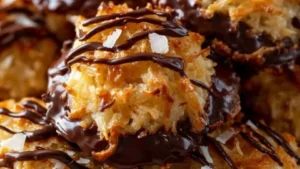 Delicious No Bake Samoa Cookies with chocolate, caramel, and coconut toppings.