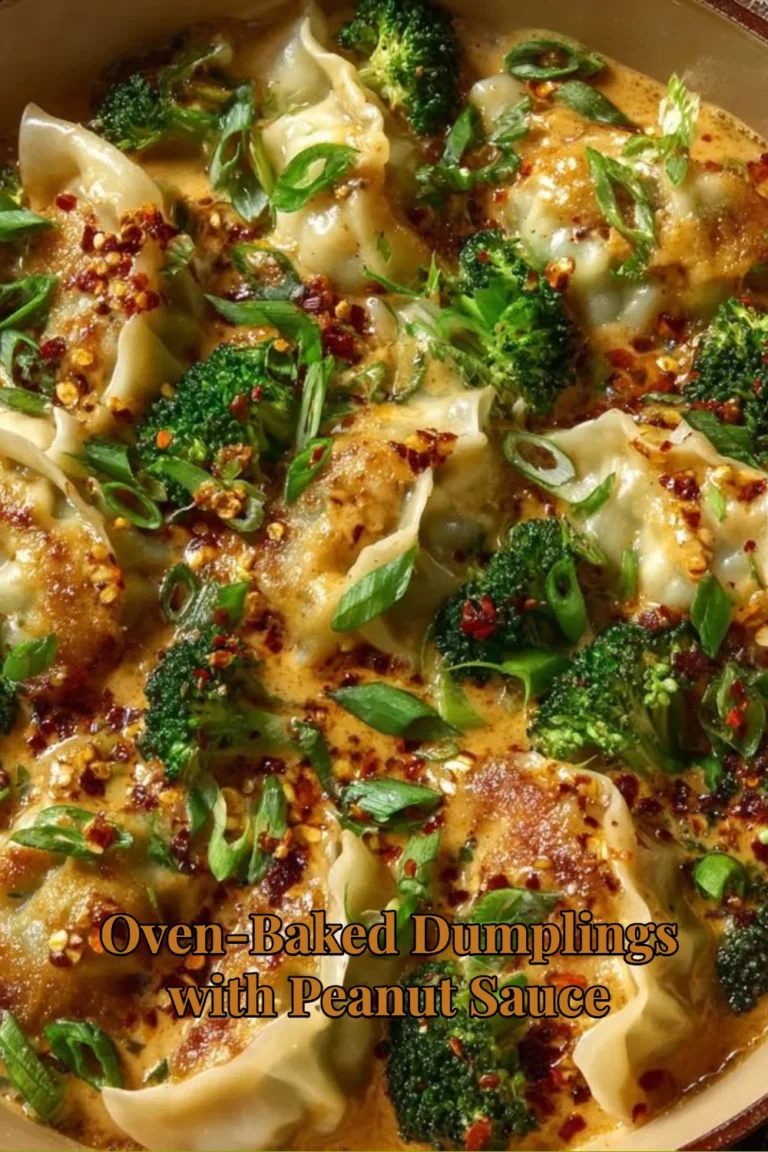 Plate of oven-baked dumplings served with peanut sauce