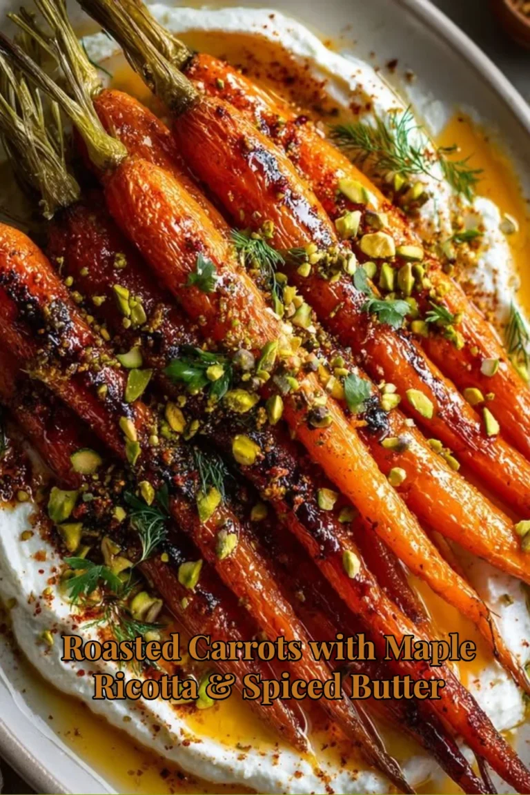Roasted carrots with maple ricotta and spiced butter on a plate