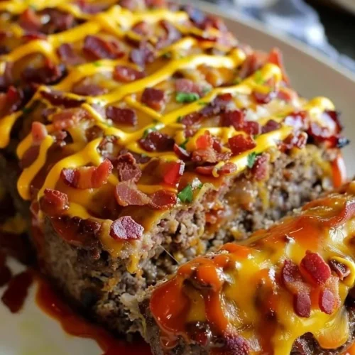 Delicious Bacon Cheeseburger Meatloaf served with sides