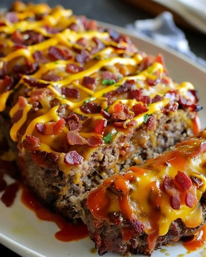 Delicious Bacon Cheeseburger Meatloaf served with sides