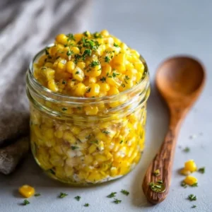 Delicious canned corn with butter and garlic served in a bowl