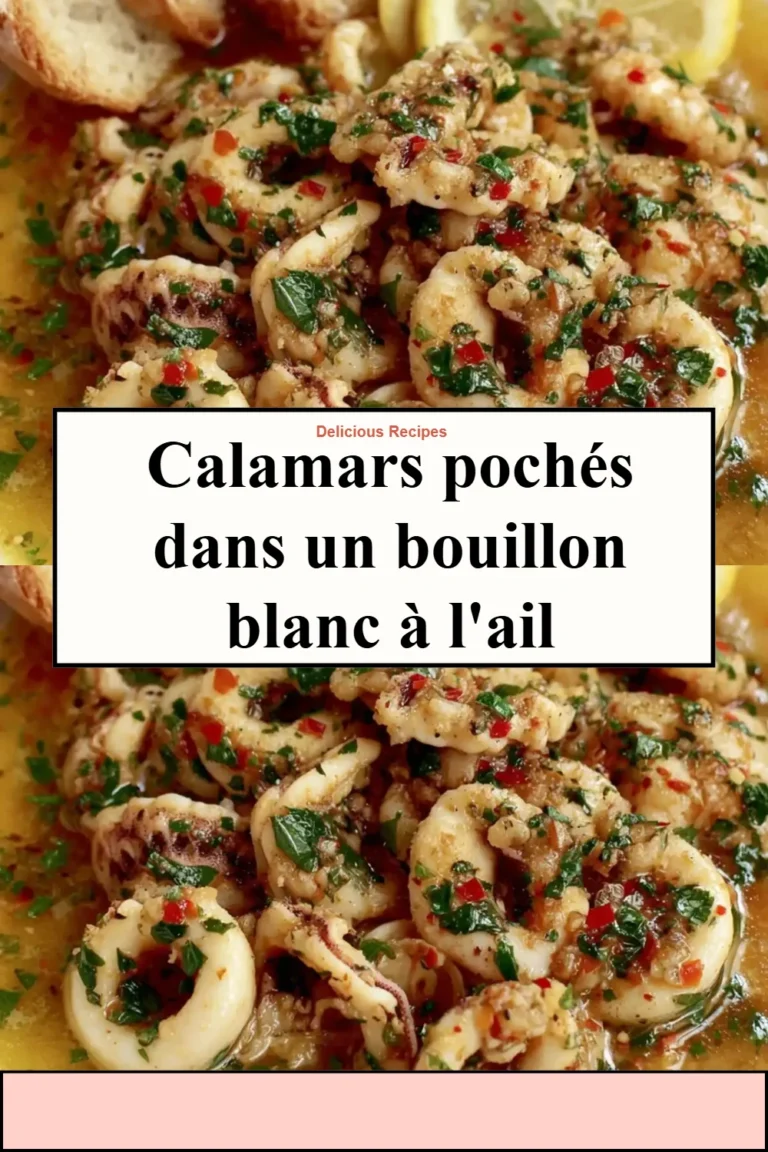 Calamars pochés dans un bouillon blanc à l'ail, plat savoureux et raffiné.