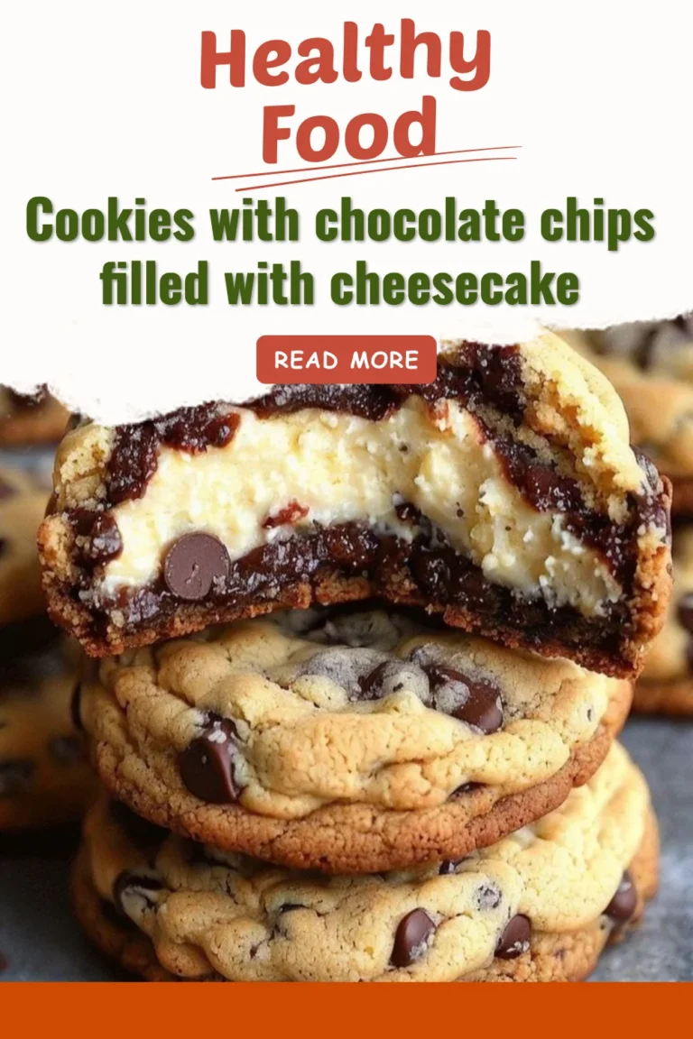 Cookies aux pépites de chocolat remplis de cheesecake délicieux et moelleux.