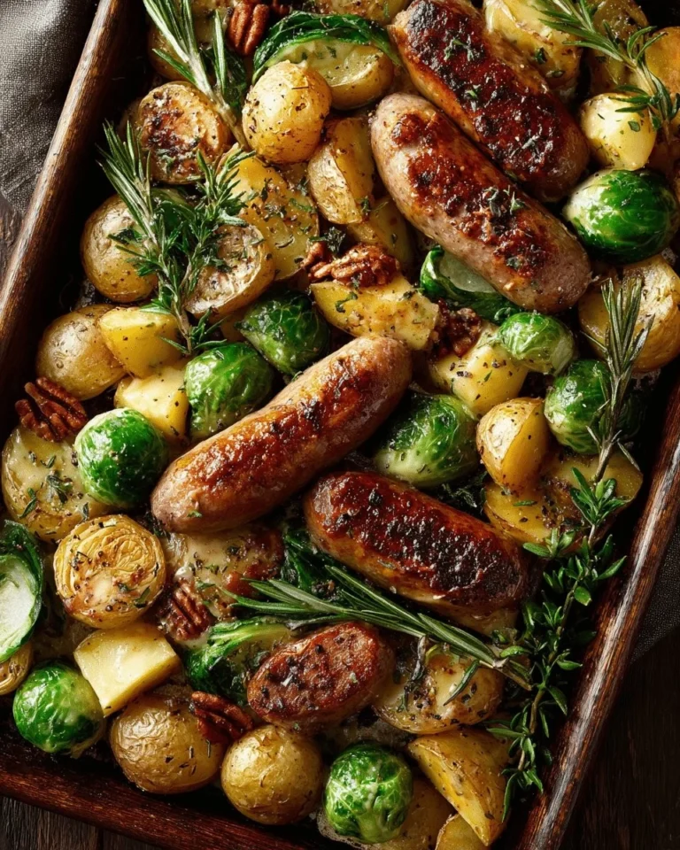 Easy sheet pan chicken with sausage and roasted Brussels sprouts