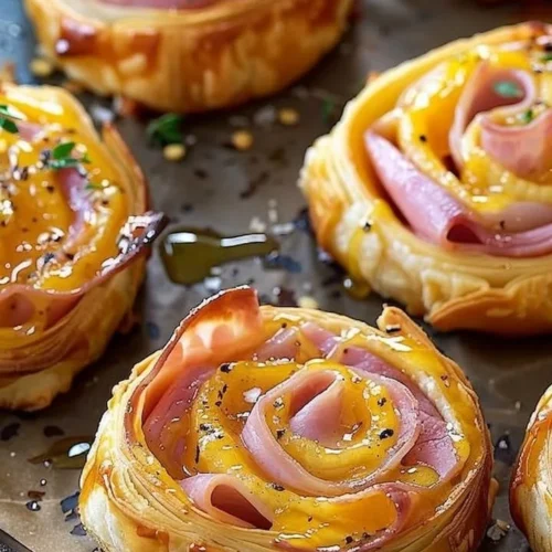 Delicious ham and cheese pinwheels appetizer on a platter