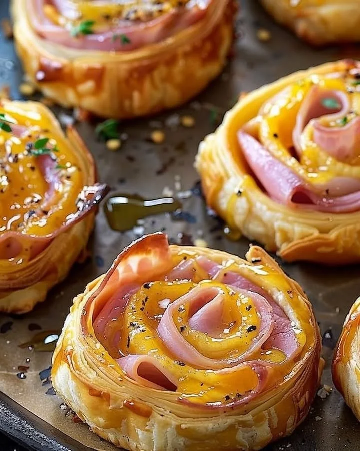 Delicious ham and cheese pinwheels appetizer on a platter