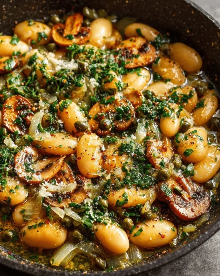 Lemon Butter Bean Skillet with Capers and Garlic served in a skillet