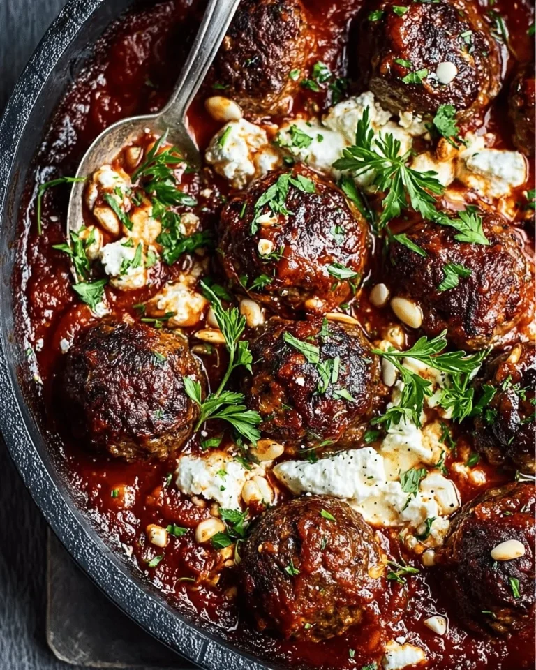Succulent lamb and beef meatballs in spiced tomato-mushroom sauce dish