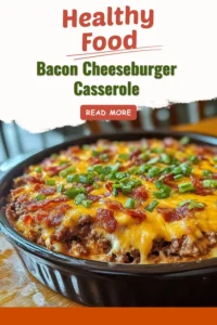 Delicious Bacon Cheeseburger Casserole ready to serve, topped with crispy bacon.