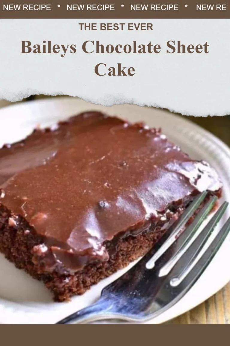 Delicious Baileys Chocolate Sheet Cake topped with chocolate frosting