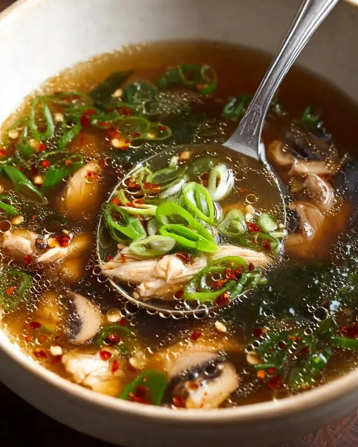 Ginger Chicken Soup with Garlic, Sesame & Chili Oil