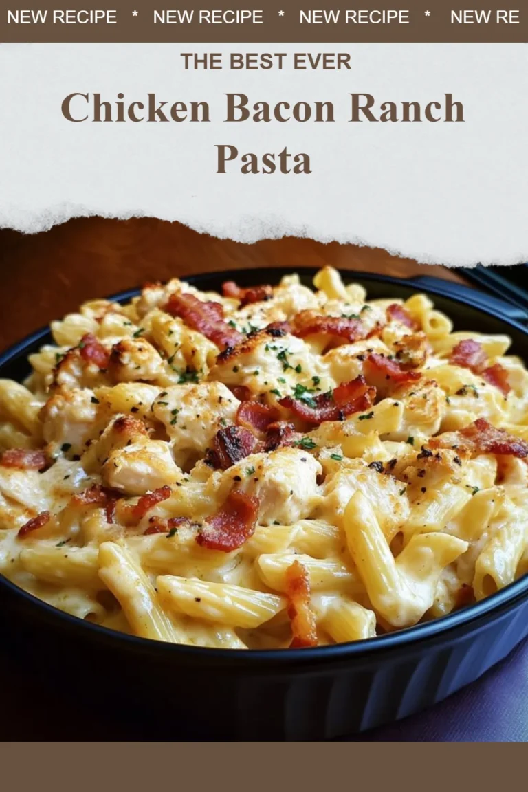 Delicious Chicken Bacon Ranch Pasta served with fresh herbs and cheese