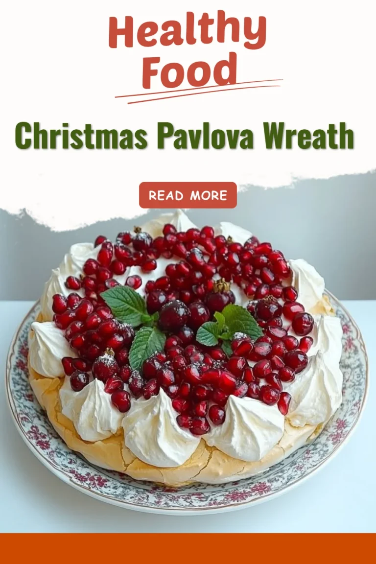 A beautiful Christmas Pavlova Wreath decorated with fresh fruits and mint.
