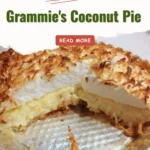 Delicious slice of Grammie's Coconut Pie garnished with coconut flakes