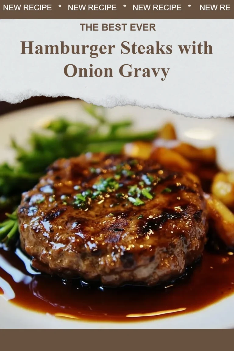 Delicious hamburger steaks topped with savory onion gravy on a plate