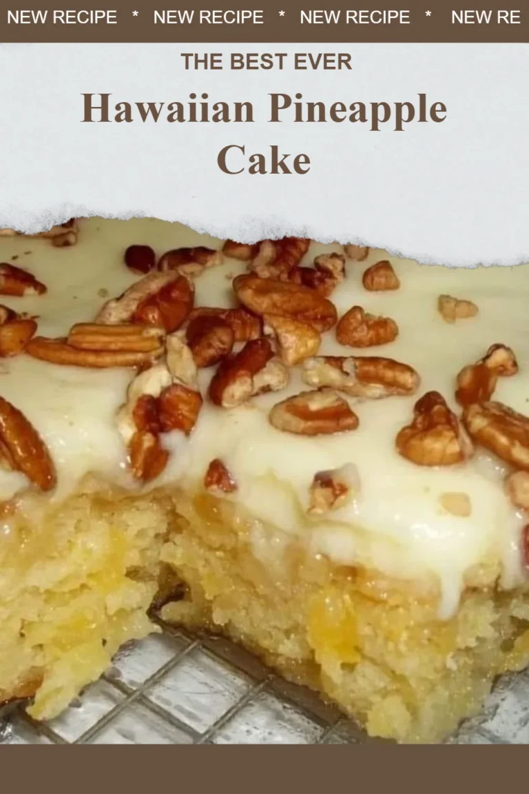 Delicious Hawaiian Pineapple Cake topped with fresh pineapple slices and whipped cream