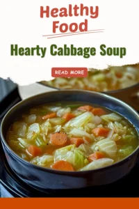 Bowl of hearty cabbage soup with fresh vegetables and herbs