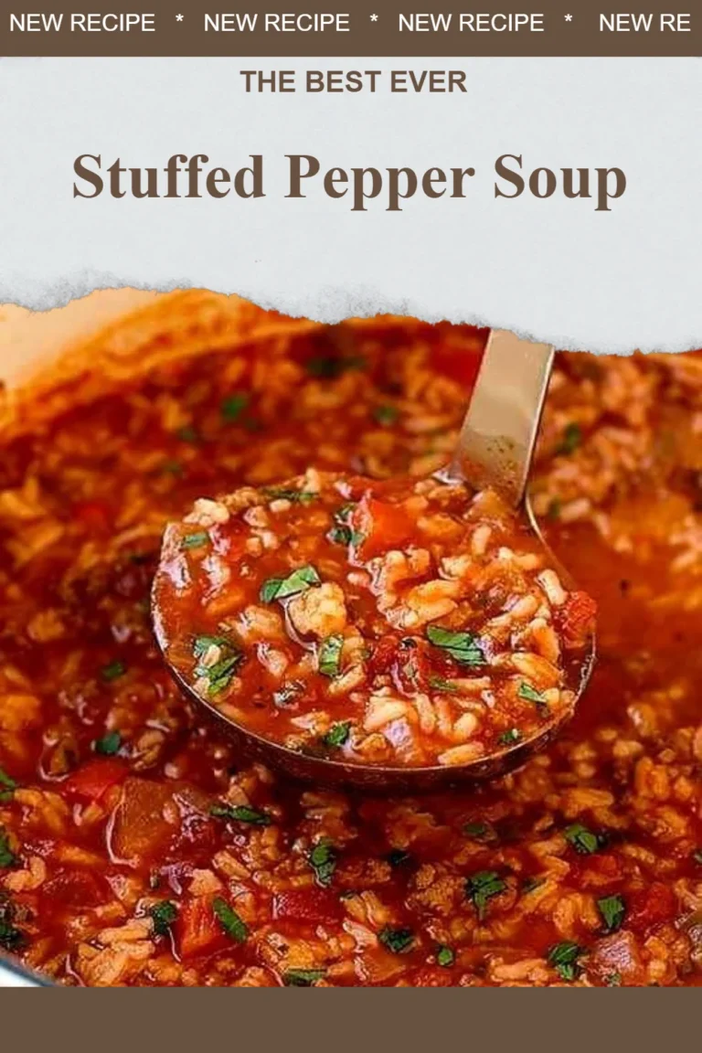 A bowl of delicious stuffed pepper soup with colorful bell peppers and herbs.