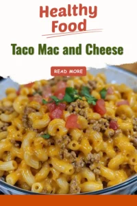 Delicious bowl of Taco Mac and Cheese topped with cheese and taco ingredients